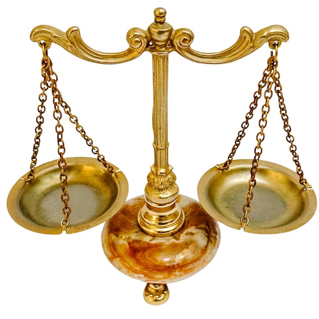 Early 20th Century Miniature French Decorative Scale With Polished Brass Frame & Tiger-Eye Onyx Base For Sale - Image 9 of 12