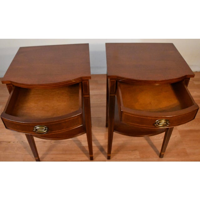 Brown 1940s Pair Biggs Virginia English Sheraton Mahogany Side Tables / End Tables For Sale - Image 8 of 18