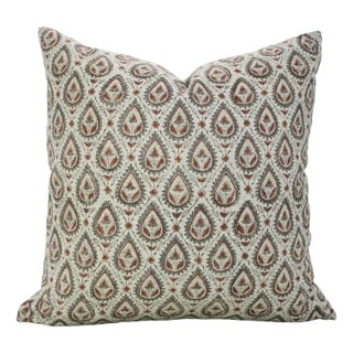 Fabdivine Handcrafted Block Print Cushion Cover 22x22 Inch Viscose Linen-Pan Patti For Sale