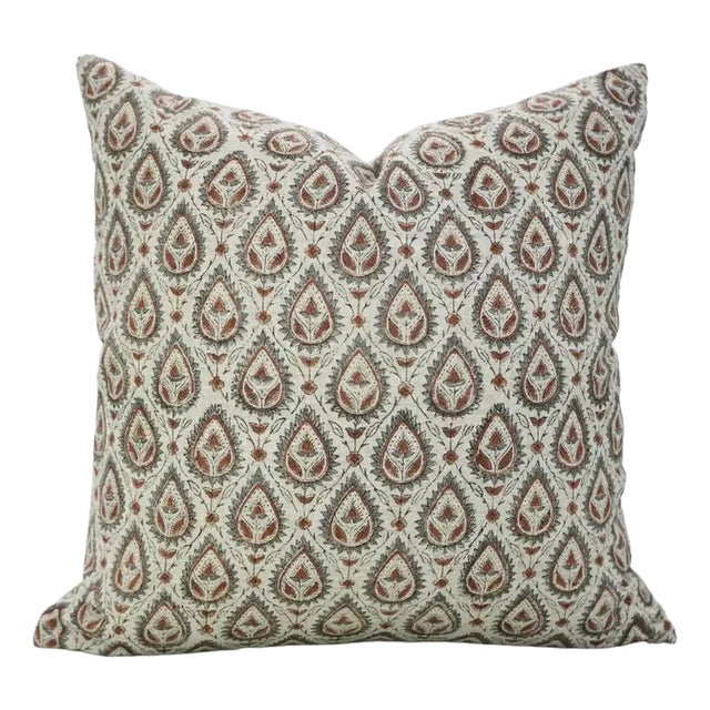 Fabdivine Handcrafted Block Print Cushion Cover 22x22 Inch Viscose Linen-Pan Patti For Sale