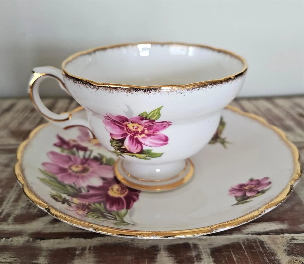 Rosina Tea Cup and Saucer Set Adorable Daisies Circa 1948-1952 