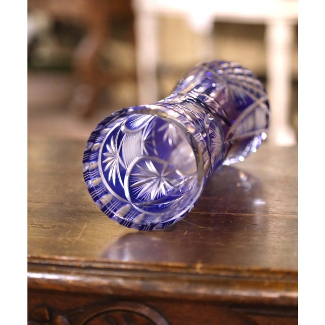 Black Mid-Century Czech Cobalt Cut-to-Clear Crystal Vase For Sale - Image 8 of 9