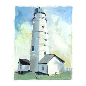 Boston Light - Lighthouse Still Life Mixed Media Painting on Paper Original Artwork by Kellie Newsome