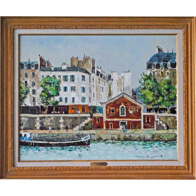1980s 1980s "Paris-Quai De Paris" French Oil Painting by Jacques Bouyssou, Framed For Sale - Image 5 of 5