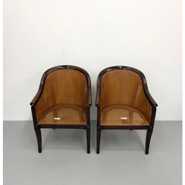 Vintage Leather & Cane Barrel Armchairs - Pair For Sale In West Palm - Image 6 of 7