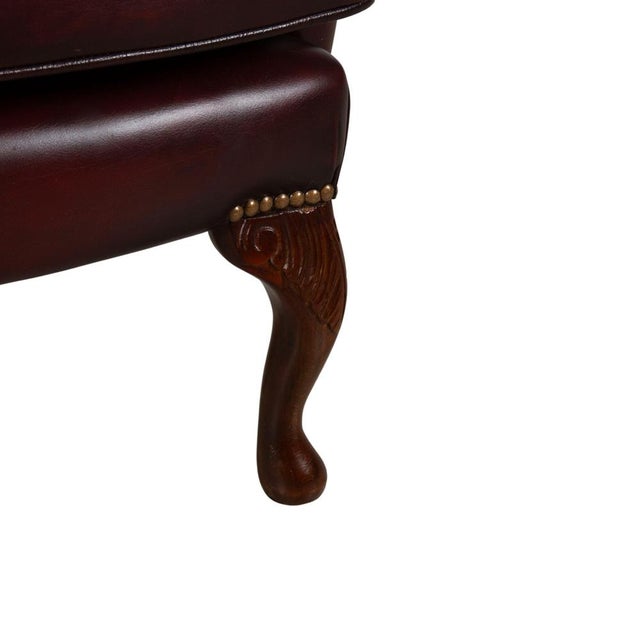 Animal Skin Brown and Red Leather and Wood Chesterfield Armchair For Sale - Image 7 of 15