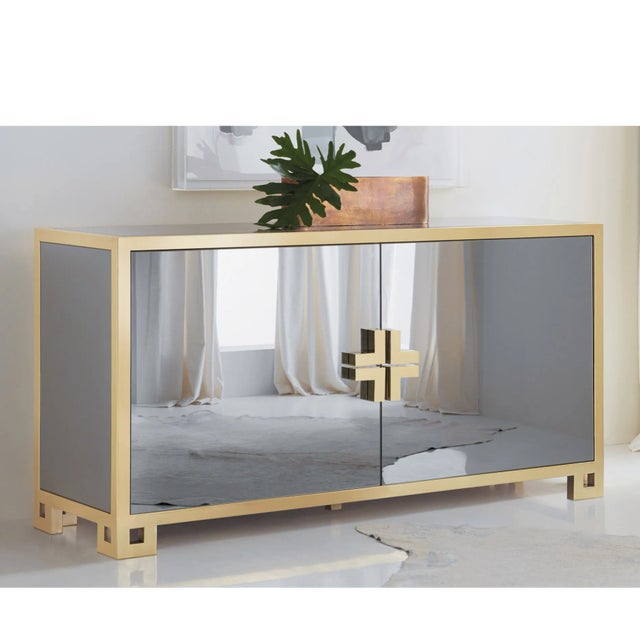 Traditional Modern History Smoked Mirror Credenza For Sale - Image 3 of 3