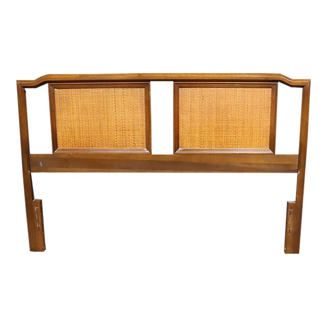 Mid-Century Walnut Queen Headboard With Cane Panels For Sale
