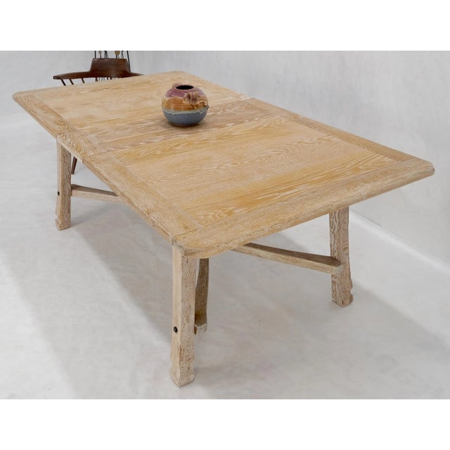 Mid-Century Modern MCM Arts & Crafts Cerused Oak Dining Table w/ 12" Extension Leaf Board Mint For Sale - Image 3 of 12