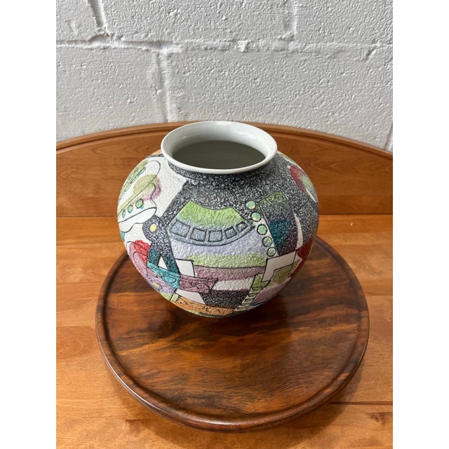 1980s Postmodern Studio Pottery Vase, Textured Fat Lava Glaze Abstract Memphis Style For Sale - Image 5 of 11