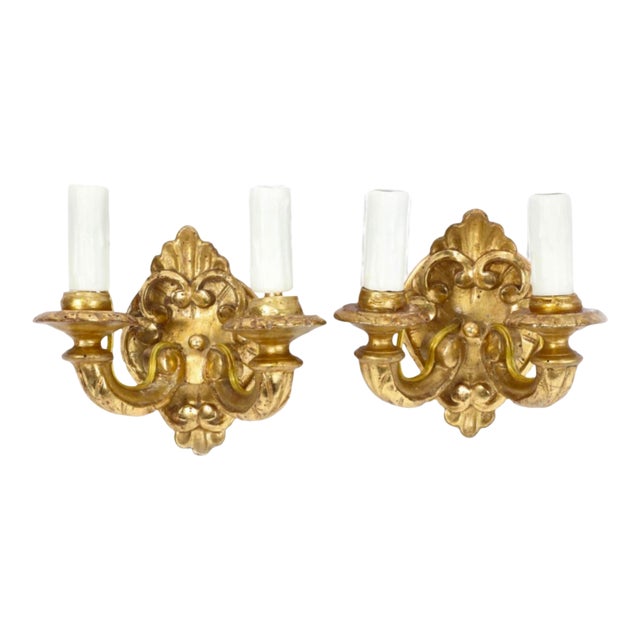 Pair of 18th C Style Italian Giltwood Sconces by Reborn Antiques For Sale