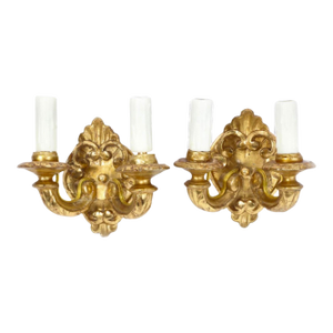 Pair of 18th C Style Italian Giltwood Sconces by Reborn Antiques