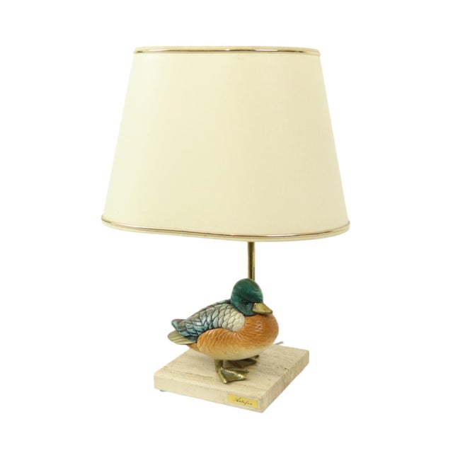 Metal Duck Lamp in Brass, Resin and Travertine by Malevolti by Artiflex, 1970s For Sale - Image 7 of 18