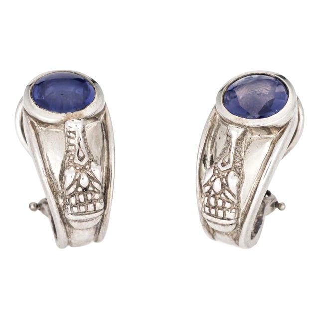 1999 Kieselstein Cord Alligator Earrings Vintage Sterling Silver Iolite Clip On- Set of 2 For Sale