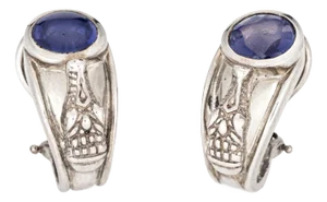 1999 Kieselstein Cord Alligator Earrings Vintage Sterling Silver Iolite Clip On- Set of 2