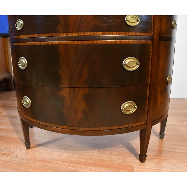 1920s Antique English Regency Flame Mahogany Banded Satinwood Half-Moon Demi-Lune For Sale - Image 6 of 16