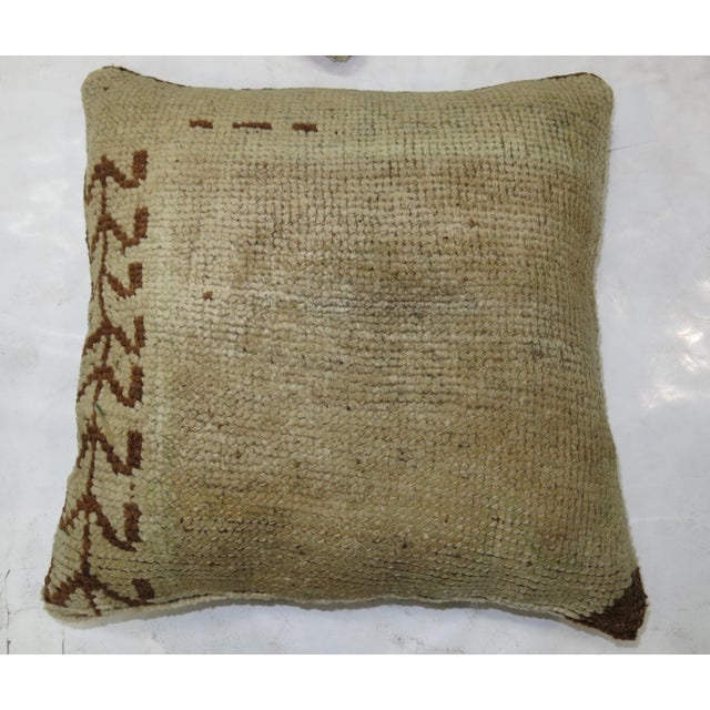 Minimalist Beige Brown Vintage Turkish Oushak Rug Pillow For Sale - Image 4 of 5