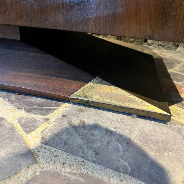 1950s Arturo Pani Credenza Mahogany Leather and Brass Mexico For Sale - Image 9 of 12