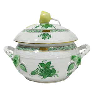 Small/Mini Green Porcelain Chinese Bouquet Apponyi Tureen with Handles from Herend Hungary