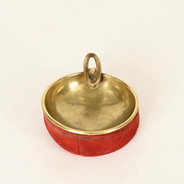 Mid-Century Italian Brass and Red Suede Ashtray, 1950s For Sale - Image 9 of 11
