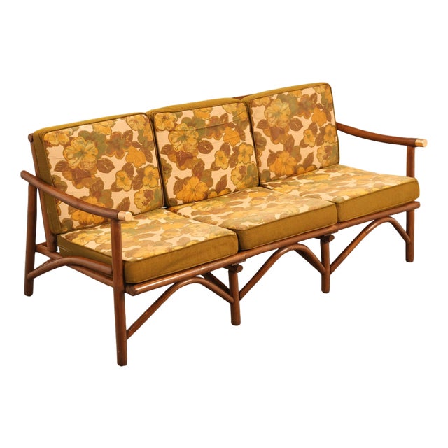 Vogue Coastal Vintage Rattan Bamboo Sofa For Sale