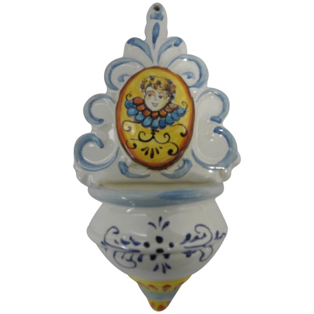 20th Century Hand Painted Ceramic Holy Water Font For Sale - Image 9 of 9