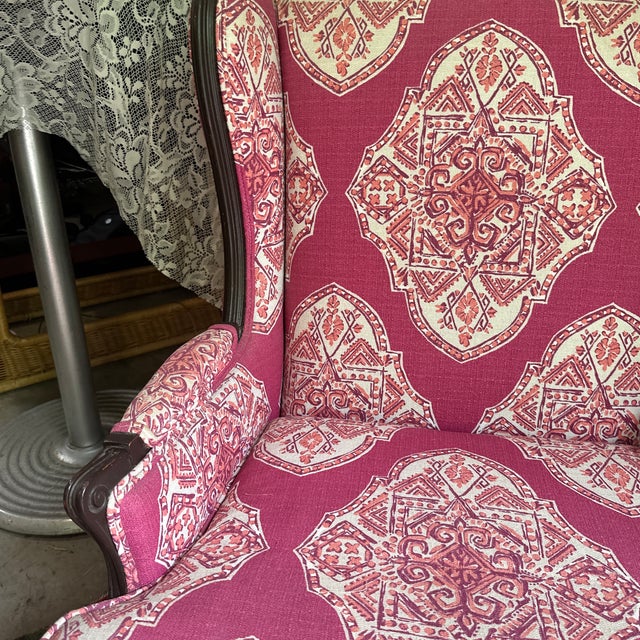 1970s 1970s Pink Cushioned Chair With Wooden Accents For Sale - Image 5 of 11