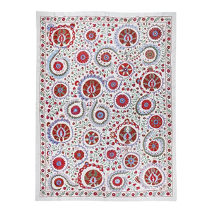 6.2x8.3 ft Crochet Fabric, Silk Embroidery Wall Hanging, Suzani Fabric Bedspread