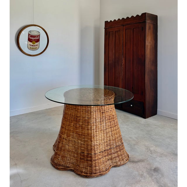 Wood Tromp l'Œil "Ghost" Rattan Table + Round Glass Dining or Surrealist Game Table For Sale - Image 7 of 18