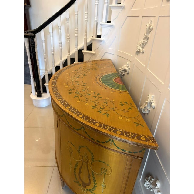 Wood Large Antique Georgian Sheraton Satinwood Hand Painted Cabinet Sideboard, 1800 For Sale - Image 7 of 18