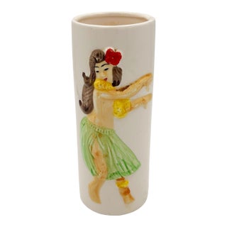 1950s Mid-Century Modern Hand-Painted Hula Girl R73a Ceramic Tumblar Cup by Orchids of Hawaii For Sale