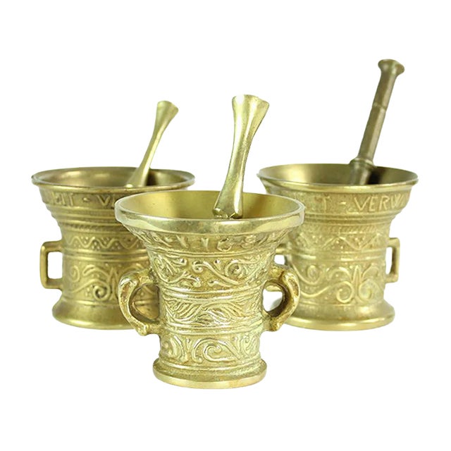 Vintage Brass Pestle & Mortars, Czechoslovakia, 1950s, Set of 3 For Sale