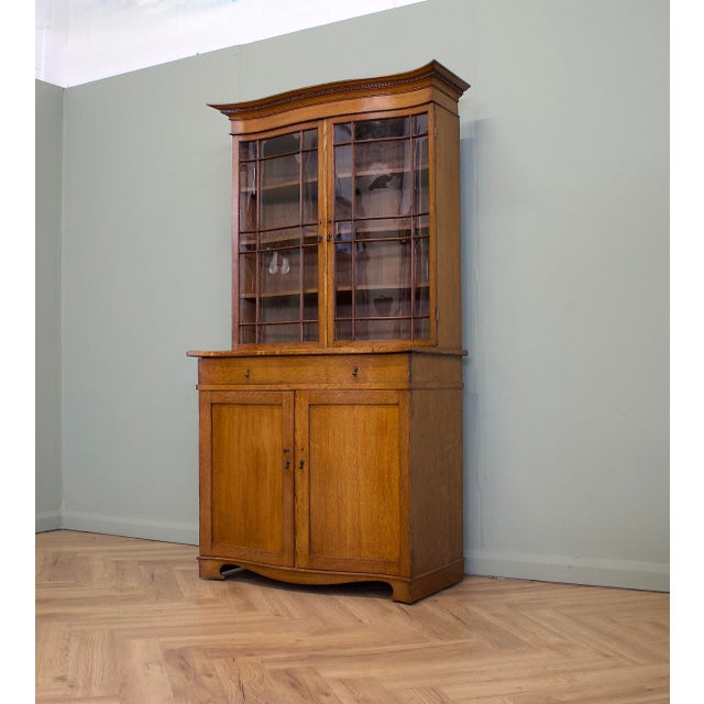 Vintage Georgian Style Glazed Oak Bookcase, 1930s For Sale - Image 4 of 11