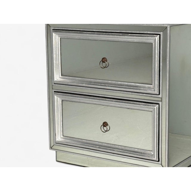 Hollywood Regency Style, Silver Leaf, Distressed Glass, Mirrored Nightstands For Sale In New York - Image 6 of 13