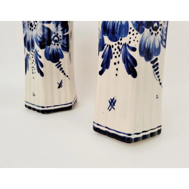 Vintage Blue Hand-Painted Floral Vases from Delft, 1920s, Set of 2 For Sale - Image 14 of 18