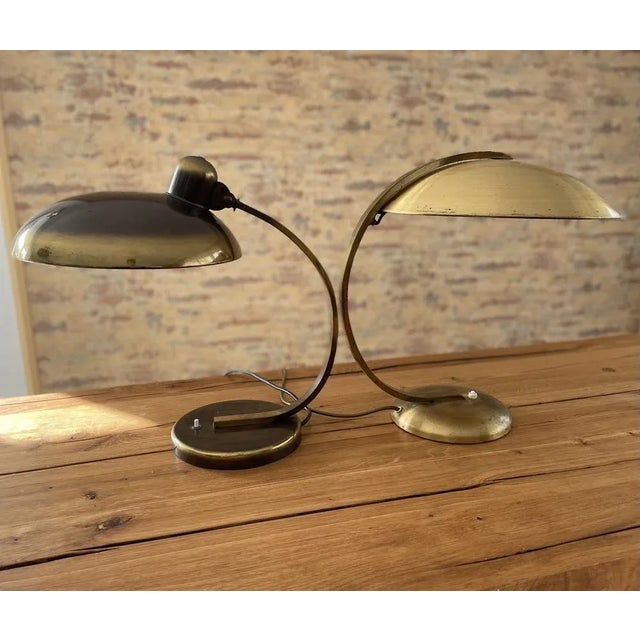 Bauhaus Vintage Golden President 6750 Table Lamp by Christian Dell for Kaiser Dell, 1950s & Bauhaus Golden Table Lamp by Egon Hillebrand, 1940s, Set of 2 For Sale - Image 3 of 11