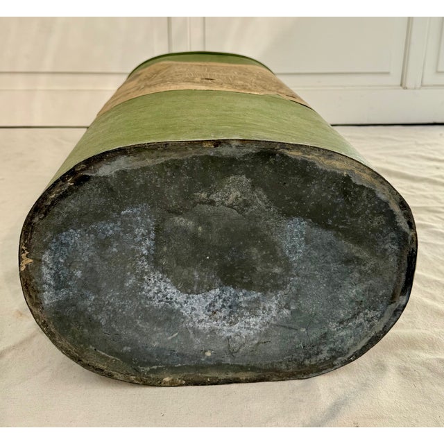 Vintage Green Toleware Metal Waste Bin With Hinged Lid and Pisa Map Design For Sale - Image 15 of 16