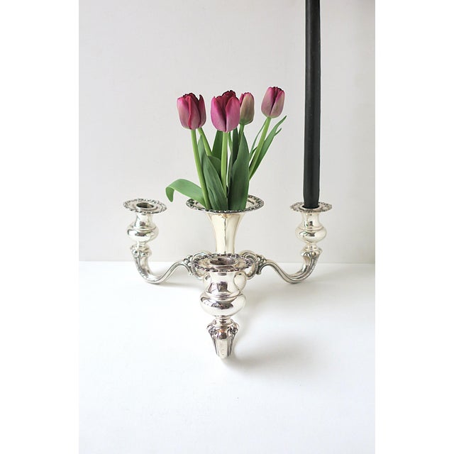 Traditional Sterling Silver Table Candelabra Centerpiece With Vase For Sale - Image 3 of 12
