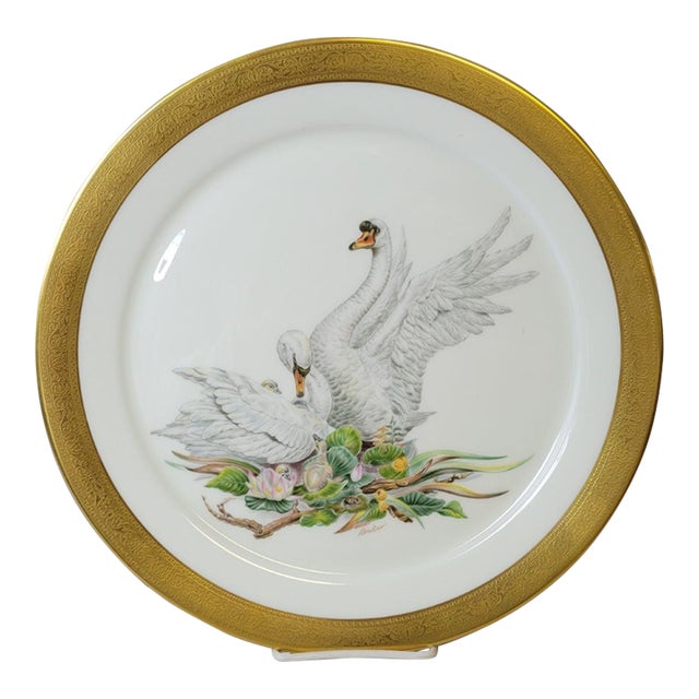 1972 Boehm “Mute Swans” Bone Porcelain Charger Plate, 13” For Sale