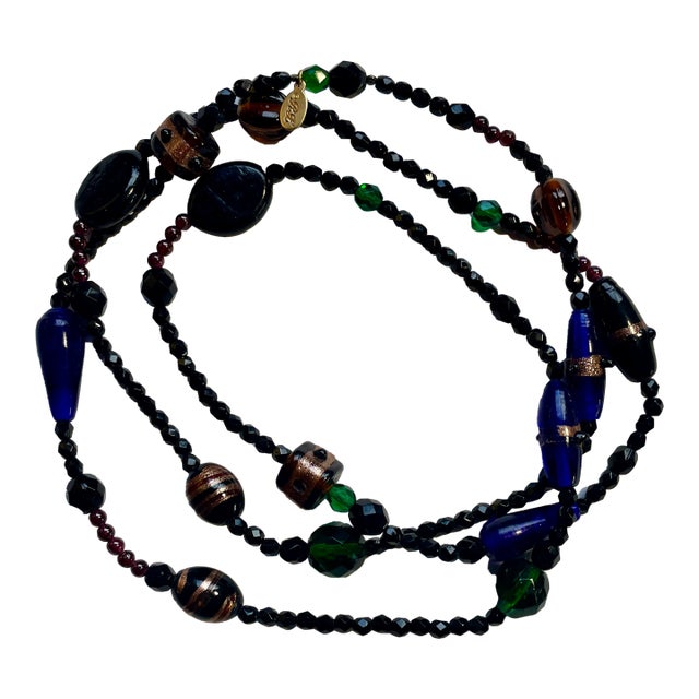 Ralph Lauren Molded Glass Beaded Long Single Strand Necklace For Sale