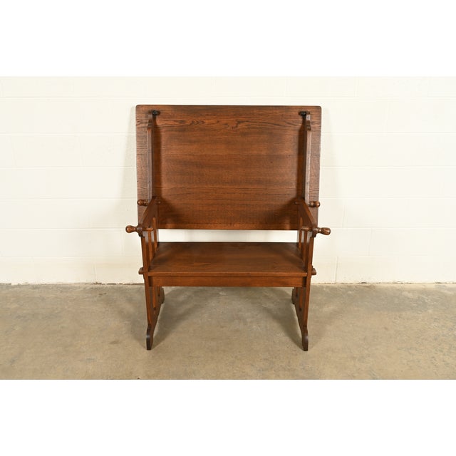 Brown Stickley Style Antique Mission Oak Arts & Crafts Metamorphic Library Table Monk's Chair | Newly Refinished For Sale - Image 8 of 15