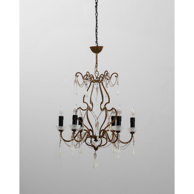 20th Century Italian Rococo Revival Gilt Metal Chandelier With Glass Drops For Sale - Image 16 of 18