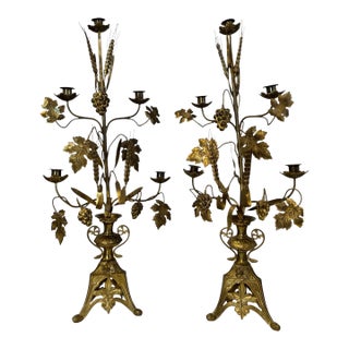 Antique French Girandoles 1800s in Harvest Motifs, Pair. For Sale