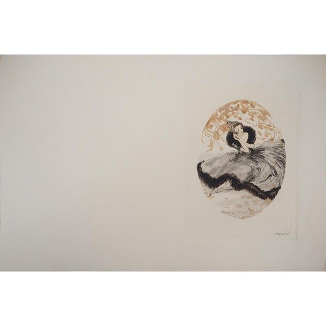 Louis ICART (1888 - 1950) Dreamy young woman Original engraving and colored stencil Signed in the plate On Vellum 29 x 19...