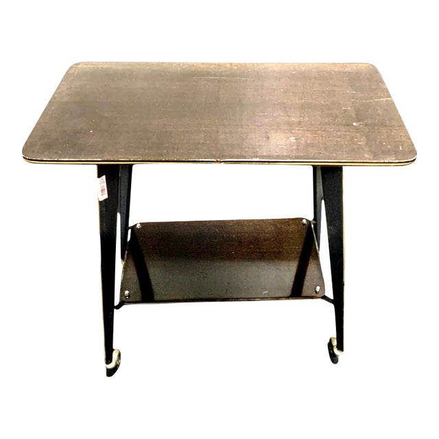 Mid 20th Century Walnut Side Table With Wheels For Sale