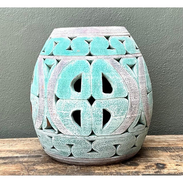 Vintage Patinated Ceramic Low Stool For Sale - Image 10 of 13
