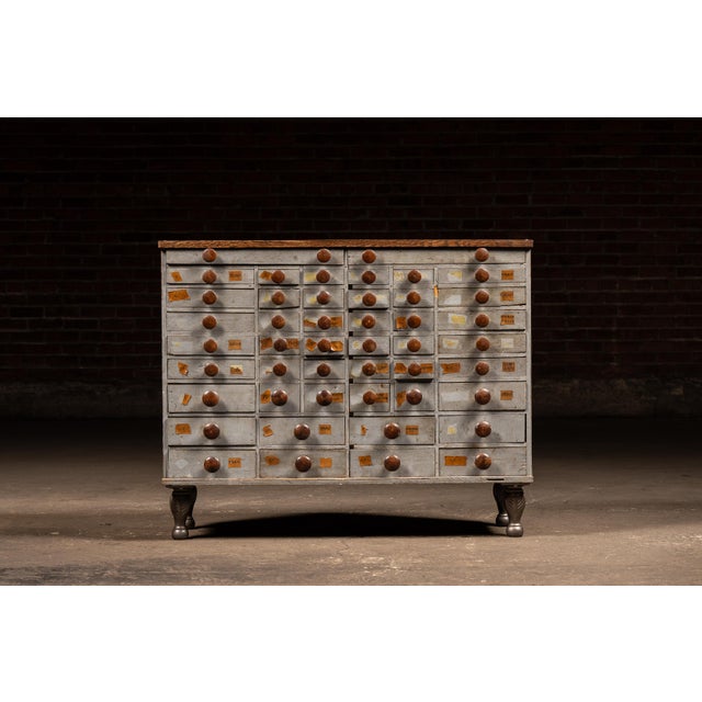 Antique 45-Drawer Industrial Hardware Cabinet on Cast Iron Legs For Sale - Image 4 of 16
