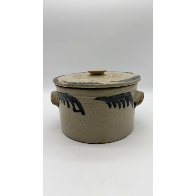 A Very Fine and Rare Philadelphia Bristol Glazed Stoneware Cake Crock With Lid by Thomas Haig Jr, Circa 1870’s For Sale - Image 18 of 18