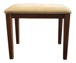 Mid Century Danish Modern Teak Ottoman With Whipped Butter Colored Upholstery