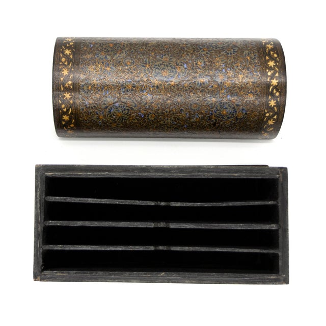 Mid 19th Century Indian Kashmiri Lacquered Polychrome Domed Stationery Box For Sale - Image 4 of 13